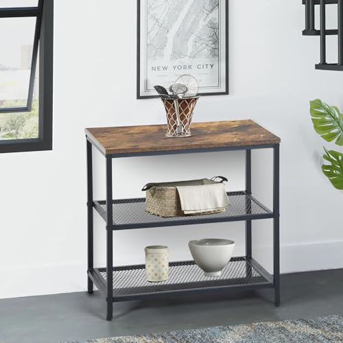 FurnitureR 3-Tier Storage Organizer, Small Console Table, Entrance Rack, Side Table with 2 Layers of Mesh, Metal Frame, Upright Shelf for The Home, Sofa End, Kitchen, Dining, Living, Hallway