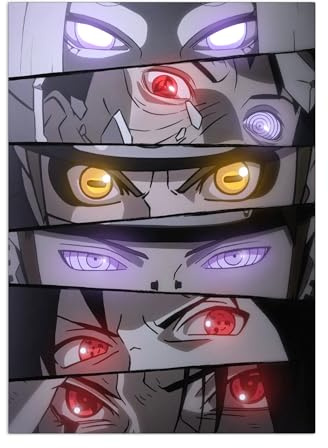 Displate Offiziell Naruto MetallPoster Magnetische Befestigung Lizenziert Bilder Hochwertiges Poster Naruto Shippuden - Eyes Monochrome Poster 67.5 cm x 48 cm