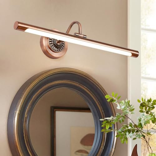 LOGT LED Vintage Spiegelleuchte Bad 180° Drehbare Metall Spiegellampe Antik wasserdichte Wandleuchte Dimmbar 3000k/4500k/6000k Schwenkbar Wandlampe Arc Arm Bilderleuchte 55cm/10W für Schlafzimmer