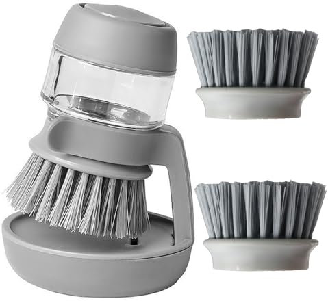 HNFKOZ 3Pcs Washing up Brush, Dish Brush, Kitchen Brush with Liquid Dispenser, Multi-Surface, Grey, Nylon & Plastic, 10x10x1cm, 1 Count