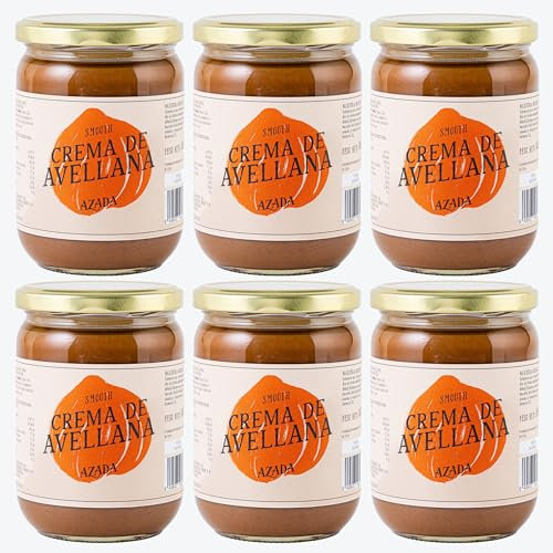 AZADA | Crema de Avellana Smooth 6x 500g | Sin Azúcar añadido | Mantequilla de Avellana | 100% AVELLANAS Tostadas | Cremosa | Sin Gluten | Sin aditivos | Vegana | Sin Aceite de Palma