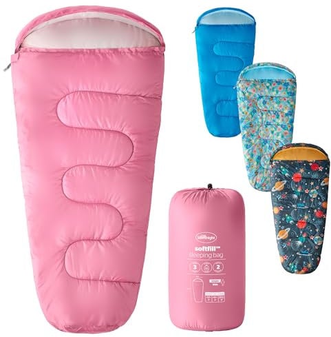 Silentnight Kids Sleeping Bag - Girls Boys 3 Season Mummy Sleeping Bag Ideal for Spring and Summer with Soft Touch Warm Cosy Fabric and Fibres - Machine Washable - 165 x 82cm - Pink