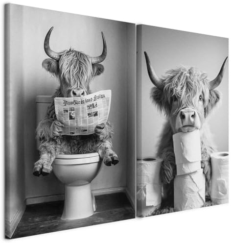 murando - Leinwandbild Set Stier Motiv, 120x90 cm, 2-teilig, Gäste-WC | Hochwertige Leinwand, sofort aufhängbar, ideal fürs Gäste-WC, wasserfest und lichtecht, langlebig, stilvoll, zeitlos, edel