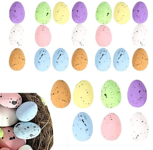 Bollisate 100 x bunte Ostereier aus Schaumstoff, kleine Osterhauben-Dekorationen, 2,5 cm Schaumstoff-Ostereier zum Basteln, Vogel-Ei für Osterbaumschmuck, Korbfüller, Ornamente
