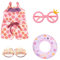 WanderGo Badeanzug Puppe 4 Teilig Schwimmpuppe Buntem Schwimmset Puppenkleidung Sommer für Puppen 35 - 43 cm Zubehör mit Sonnenbrille Schwimmring Schuhe
