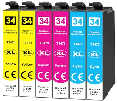 Jhaan 34XL Druckerpatronen Kompatibel für Epson 34 XL 34XL Tintenpatronen | Kompatible für Epson Workfroce Pro WF-3720DWF WF-3720 WF3720 WF 3720 WF-3725DWF WF-3725 WF3725 WF 3725 Drucker (6er-Pack)