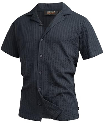 Indicode Herren INCrepe Kurzarmhemd aus 100% Baumwolle | Herrenhemd Kurzarm für Männer Navy, M