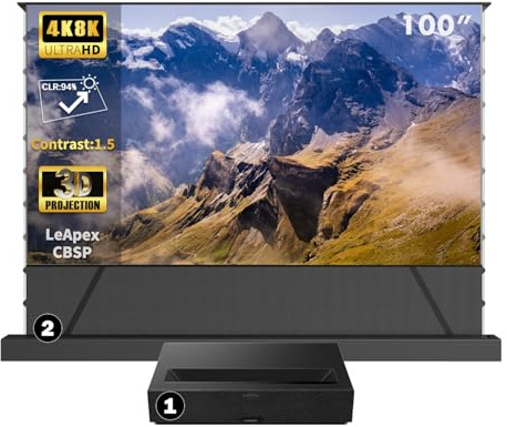 Formovie Theater Premium 4K UST Projector with LeApex 100 CBSP Screen | 2200 ISO Lumens | 94% Ambient Light Rejection | Dolby Atmos & 3D Ready | Smart Auto Alignment