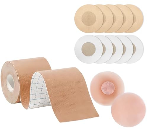 HiBeauty PRO Boob Tape Bruststraffungsband für große Brüste | Klebe BH Push Up Brust Tape Mit 2 Stück Brustwarzenabdeckungen Unsichtbares Brustband für A-G Cup, Boobytape, Boobietape