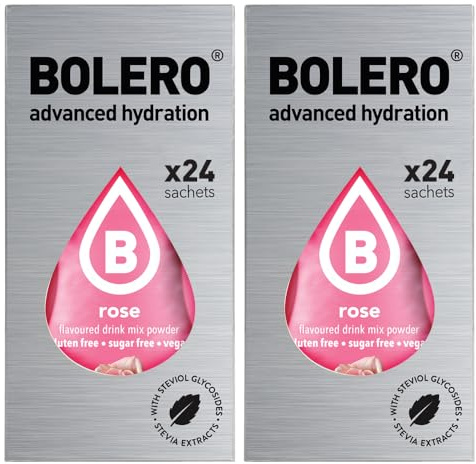 SET 48 BOLERO DA 3 GRAMMI Rose Preparato istantaneo polvere solubile in bustine Sticks per Bevande con Stevia e Vitamina C e Senza Zucchero ideale per fitness e diete