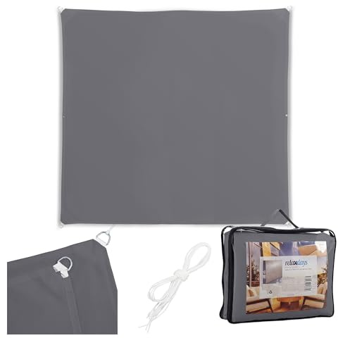 Toldo Relaxdays, 5x5 m, poliéster, hidrófugo, con Ojales y Cuerdas de tensión, Cuadrado, Gris Oscuro