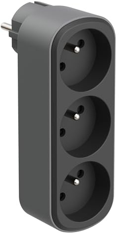 Electraline 531201 Adaptateur Fiche Multiprise Triplite Prima 3 Prises françaises 16A (2P+T), Adaptateur Murale, Noir/Gris