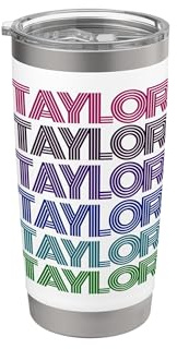 Personalized First Name Taylor Girl Groovy Retro Pink Women Stainless Steel Insulated Tumbler