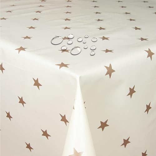 Wachstuch Wachstischdecke Weihnachtstischdecke Sterne Creme Rechteckig 130 x 160 cm abwaschbare Tischdecke
