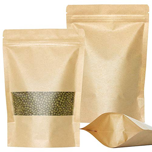 SumDirect Upright Paper Bags with Zip, Bag with Groove and Matt Window, Pack of 50, 14 x 20 cm