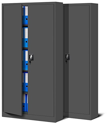 Jan Nowak 2er Set Metallschrank Jan 185 x 90 x 40 cm - Metall Aktenschrank Abschließbar mit 2 Türen, Mehrzweckschrank mit 5 Ebenen, Büroschrank aus Stahlschrank mit Pulverbeschichtung - Anthrazit