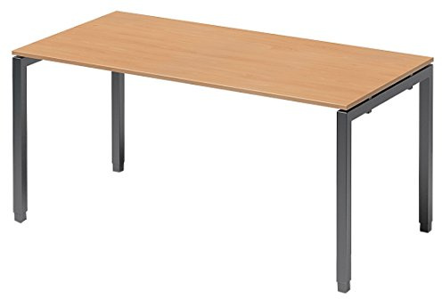 BISLEY Cito Schreibtisch, 650-850 mm höheneinstellbares U-Gestell, Metall, Bc334 Dekor Buche, Gestell Anthrazitgrau, 80 x 160 x 85 cm