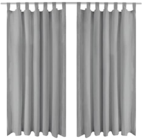 vidaXL 2X Vorhang Mikro-Satin mit Schlaufen Schlaufenschal Ösenschal Blickdicht Gardinen Vorhänge Kräuselband Gardine 140x225cm Grau