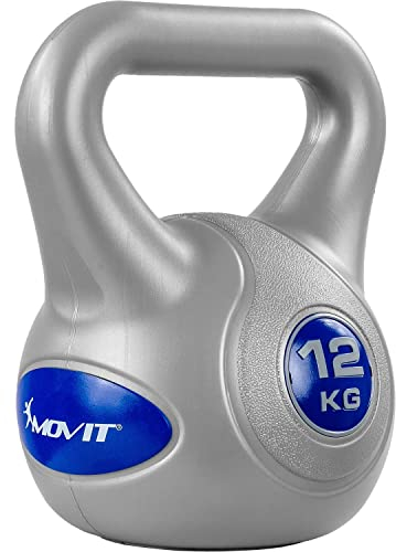 MOVIT Kettlebell STYLISH Grey, Kugelhantel mit Bodenschonender Kunststoffhülle, 2 bis 20 kg, Schadstoffgeprüft, 12 kg Dunkelblau