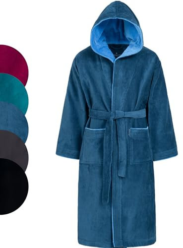 Morgenstern Accappatoio Bambini e Ragazzi con Cappuccio Cotone blu Taglia 170-176 cm, 15-16 anni