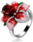 Uloveido Magnifique bague rose en émail rouge pour femme avec fleur et oxyde de zirconium taille poire RA627, R1/2(59.5mm), Métal, Zircone cubique