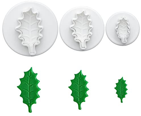 Kungfu Mall 3 formine per biscotti a forma di foglia di agrifoglio, per decorazioni in pasta di zucchero