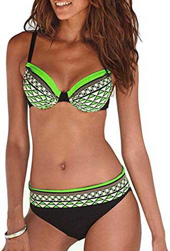 Vintage Femme Maillot de Bain Deux Pièces Elégant Amincissante Push Up Bikini Tribal Print Ensemble de Bikini (Jaune, M)