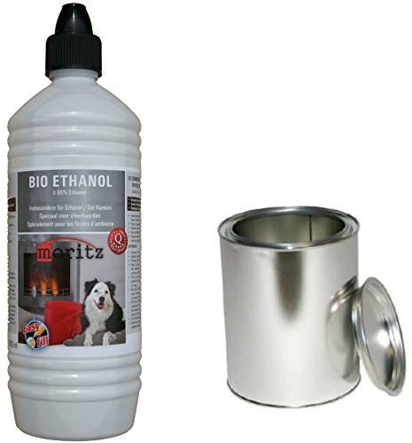 Moritz Starter Set 1 x 1000 ml Bio Ethanol + 2X Blechdose 250 ml mit Deckel für Brenner Kamin Ofen Sicherheitsbrenner Brennpaste