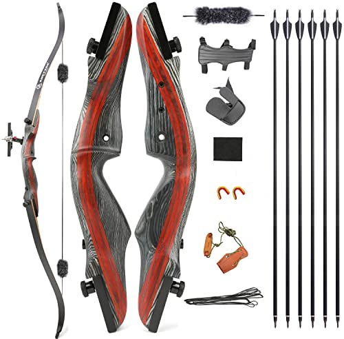 AMEYXGS Takedown Recurve Bogen und Pfeil Set 62 Zoll Bogenschießen Jagdbogen für Jugendliche und Erwachsene 20-50lbs Traditionell Holzbogen Longbogen mit (Bogen-Set 1, 45 Lbs)
