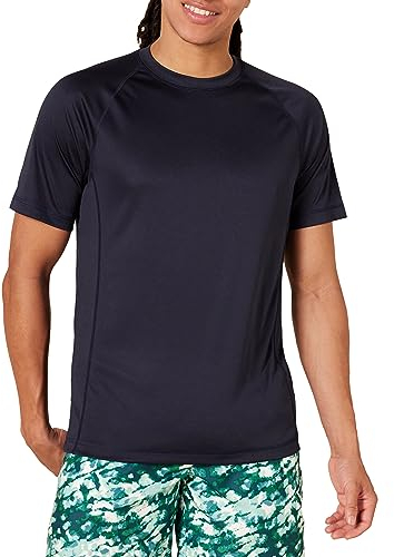Amazon Essentials Herren Schmal Geschnittenes, Kurzärmeliges, Schnelltrocknendes UPF 50-Bade-T-Shirt, Dunkles Marineblau, L