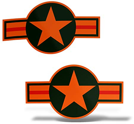 ERREINGE Sticker aus Neon-Orange 30 cm – X2 Militärsterne USA Army – Aufkleber Wandtattoo Vinyl Laptop Auto Motorrad Helm Wohnmobil