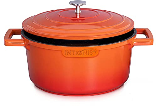 Premium 28cm/ 6.1 L Non Stick Casserole Dish with Lid - Versatile Oven to Hob Heavy Duty - Induction Ready, German Greblon Coating for Chemical Free Cooking - Orange