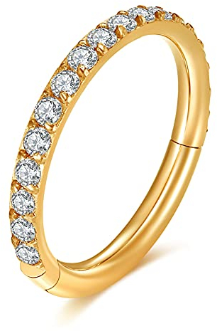 VFUN 16G Chirurgenstahl Hinged Clicker Ring Septum Piercing Nasenpiercing für Damen Herren CZ Inlaid Helix Knorpel Piercing Ohr 8MM Gold