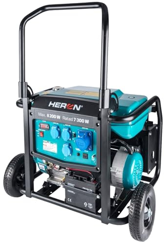 Heron Stromgenerator Benzin 17PS I 8,2 kW I Stromerzeuger mit 28L Tank, Fahrgestell & Elektrostarter I Mit drei 16A 230V & einer 32A 230V-Steckdose I mobiles Stromaggregat mit AVR-System