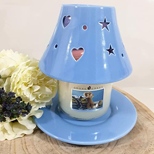 Set Campana Paralume e Piattino, ceramica traforata stella e cuore + Giara (Giara Grande + Set Azzurro)