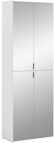 Newroom Schrank Weiß Spiegelglas mit Spiegel Modern - 61x193x34 cm (BxHxT) - Schuhschrank Schuhregal Hochschrank - [Pamela.Four] Flur Diele Schlafzimmer