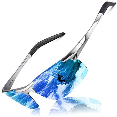 LINVO Polarisiert Sonnenbrille Herren Verspiegelt Sportbrille Ultraleichte Al-Mg UV400-Schutz Männer Fahrerbrille Cat 3 CE