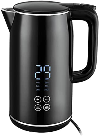 Venga! Bouilloire Électrique 1,7 L, Intérieur Acier Inoxydable 100% Sans BPA, Double Paroi, Maintien au Chaud pendant 4h, Affichage Digital, 6 Températures Préréglées, Noir/Argent, 2200 W, VG JK 3003