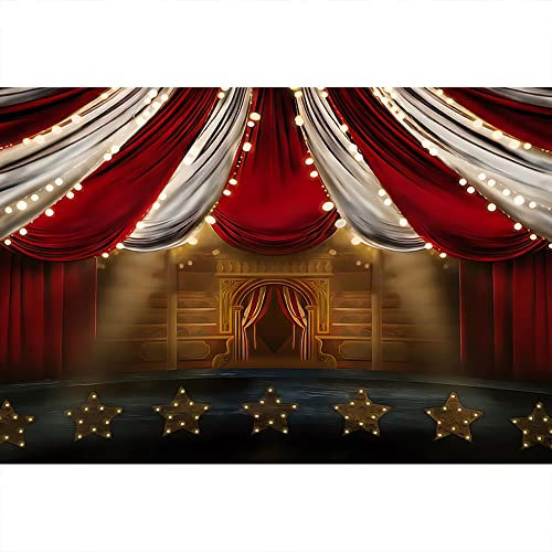 Aoihrraan 2,7x1,8m rouge rideau scène photographie toile de fond Cirque Théâtre Paillettes Stripe Tentes Halloween Carnaval Fond Enfants Anniversaire Fête Décor Filles Garçons Art Portrait Photo Props