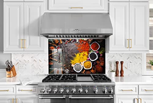 Myphotostation Spices Tempered Glass Backsplash 70WX43H'' Spice Splashback for Kitchen Decor Bathroom Wall Protector Stove Backsplash Panel Tile Glass Splashback