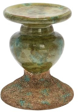 Creative Co-Op Two Tone Distressed Green Terracotta Sculpture Candle Holder