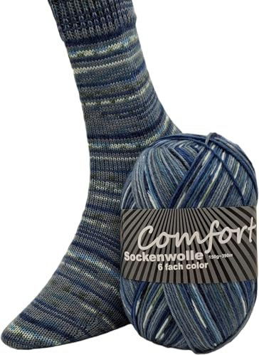 6-fädige Sockenwolle Strumpfwolle -150gr Knaul- 375m Lauflänge - dicke Wolle für besonders warme Socken – grosse Farbauswahl (009)