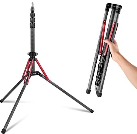 NEEWER Light Stand Carbon Fiber mit 180° umkehrbaren Beinen, 1/4 auf 3/8 Schraubenadapter und Tasche, 86,5/220cm tragbares Reisestativ für Outdoor Fotografie Speedlite Strobe Softbox, ST210R