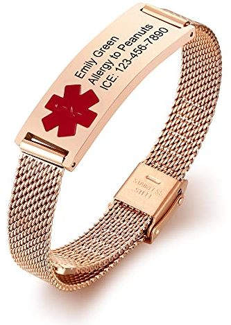 Medizinischer Alarm ID Armband, Netzband Einstellbare SOS-Notfall-ICE-Namen Identifikation Armbänder für Unisex