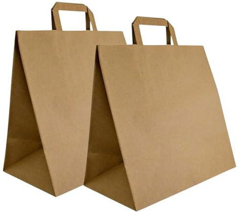 HOT BARGAINS Extra Large Brown Paper Bags with Handle, 100 Count, 32 x 21 x 33 cm