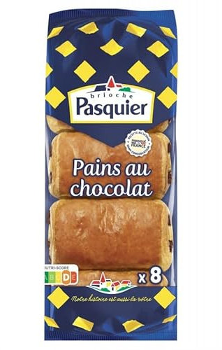 BRIOCHE PASQUIER - Pains au Chocolat Individuels - Boîte de 8 - 360g - Petit Déjeuner Gourmand - Viennoiseries Fraîches et Croustillantes - Lot De 4 - Vendu Par Lot