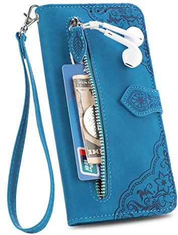 EasyShow Étui pour Ulefone Note 16 Pro Fleur de Pression 3D, Ulefone Note 16 Pro Apporter Un Stand d'un boîtier de téléphone Mobile de Portefeuille, Coque pour Ulefone Note 16 Pro-Bleu