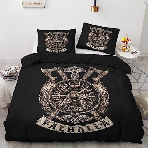 Bettwäsche Set 220x240cm Wikinger Bettbezug 220x240 Wikinger-Tomahawk-Abzeichen Bettbezug Set 3 Teilig Mikrofaser Wendebettwäsche Mit Reißverschluss und 2 Kissenbezug 80 x 80 cm