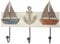 Posiwio dekorative maritim gestaltete Wandplatte als 3-er Hakenleiste mit 2 Segelbooten und Anker im shabby Landhausstil