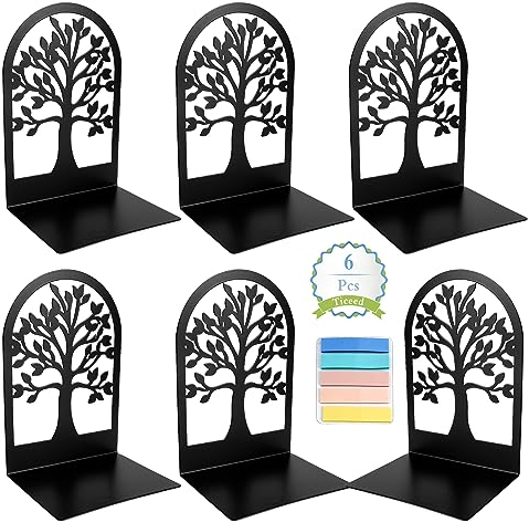 Ticeed 6PCS Serre Livre avec 5PCS Marque Page Adhesif, Cale Livre Presse Livre Bloc Livre pour Étagère Cale Livre Lourd Serre Livre Noir pour Étagère, Bibliothèque, Bureau, Écoles, Librairie